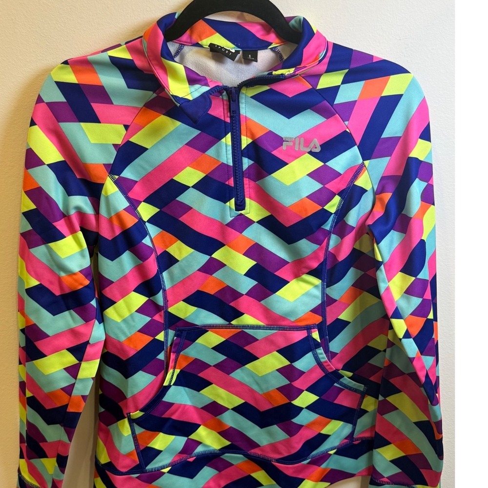 Fila Sport Womens Quarter Zip Pullover Geometric Chevron Multi Color Small